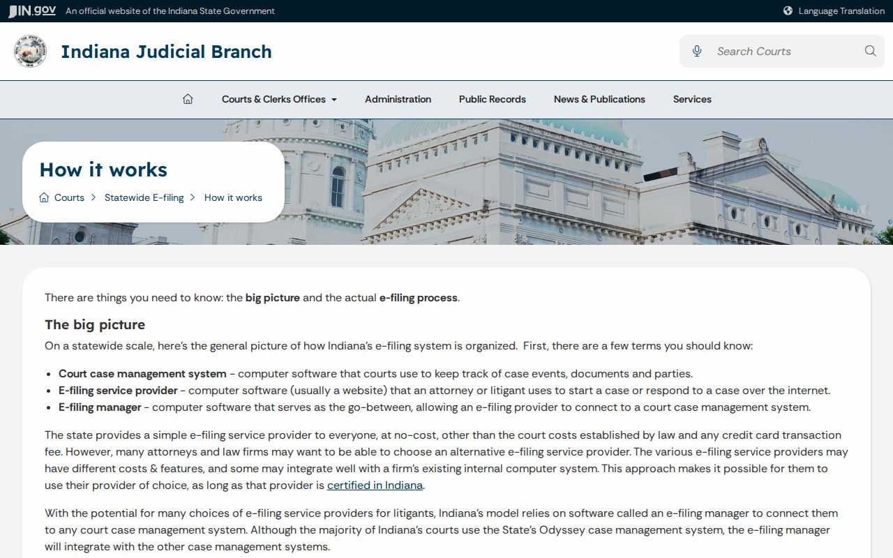 Indiana electronic filing workflow relevant to Posey County court case records