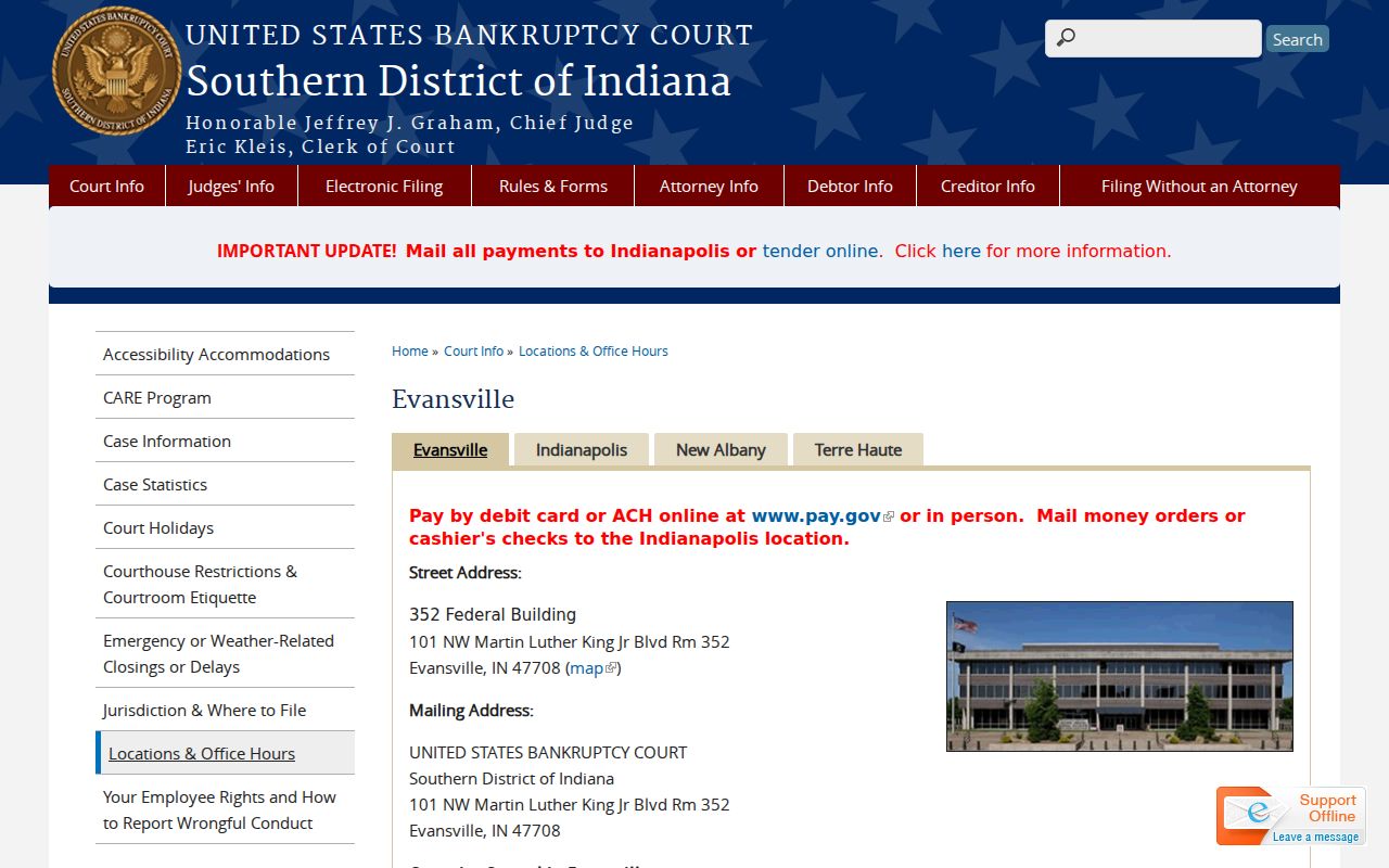 Evansville bankruptcy intake information for federal records connected to Posey County
