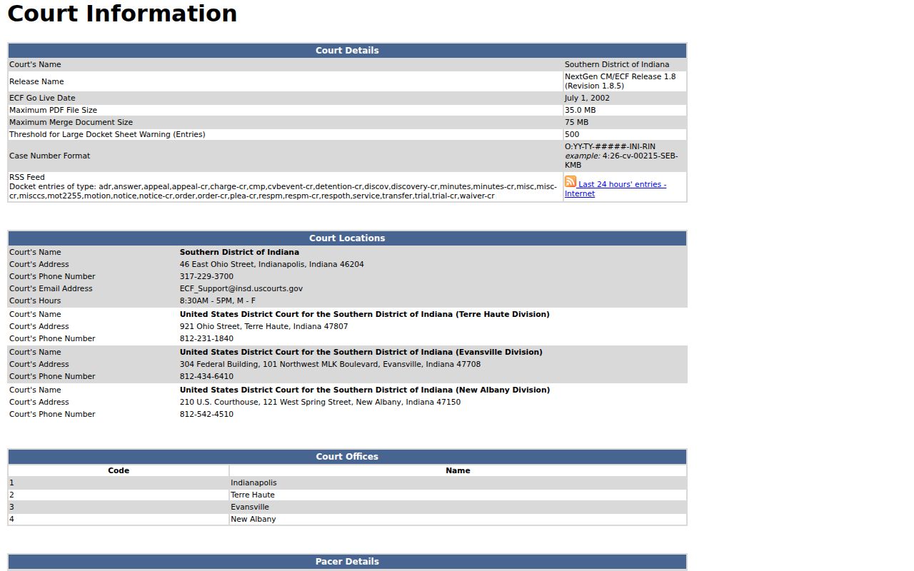 Southern District of Indiana CM ECF information for federal Posey County court records