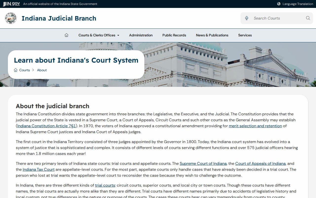 Indiana court structure showing where Cynthiana court records enter the county system
