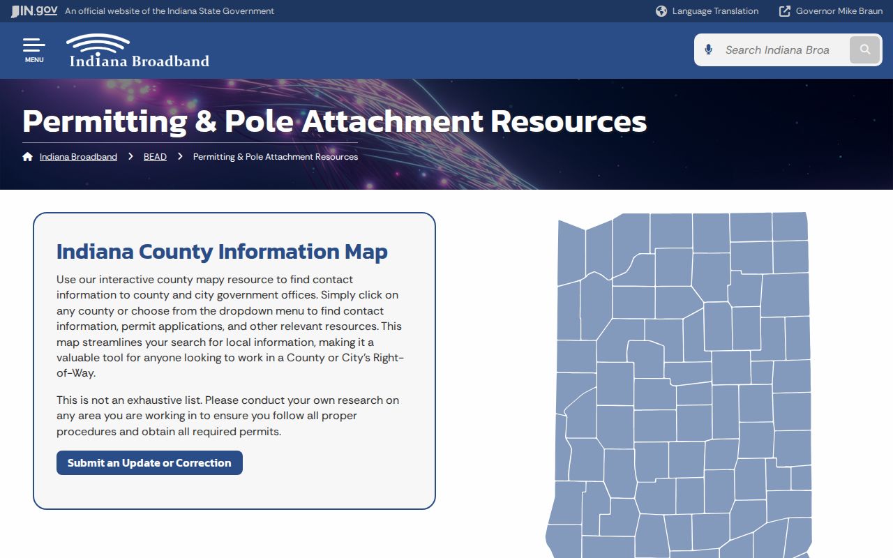 Indiana state listing with the documented Griffin municipal contact number
