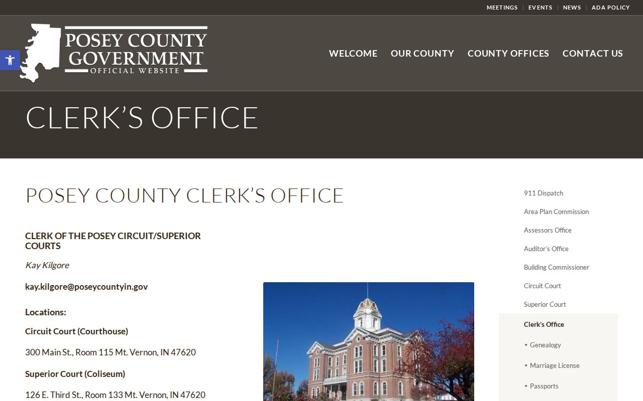 Posey County court docket clerk office information