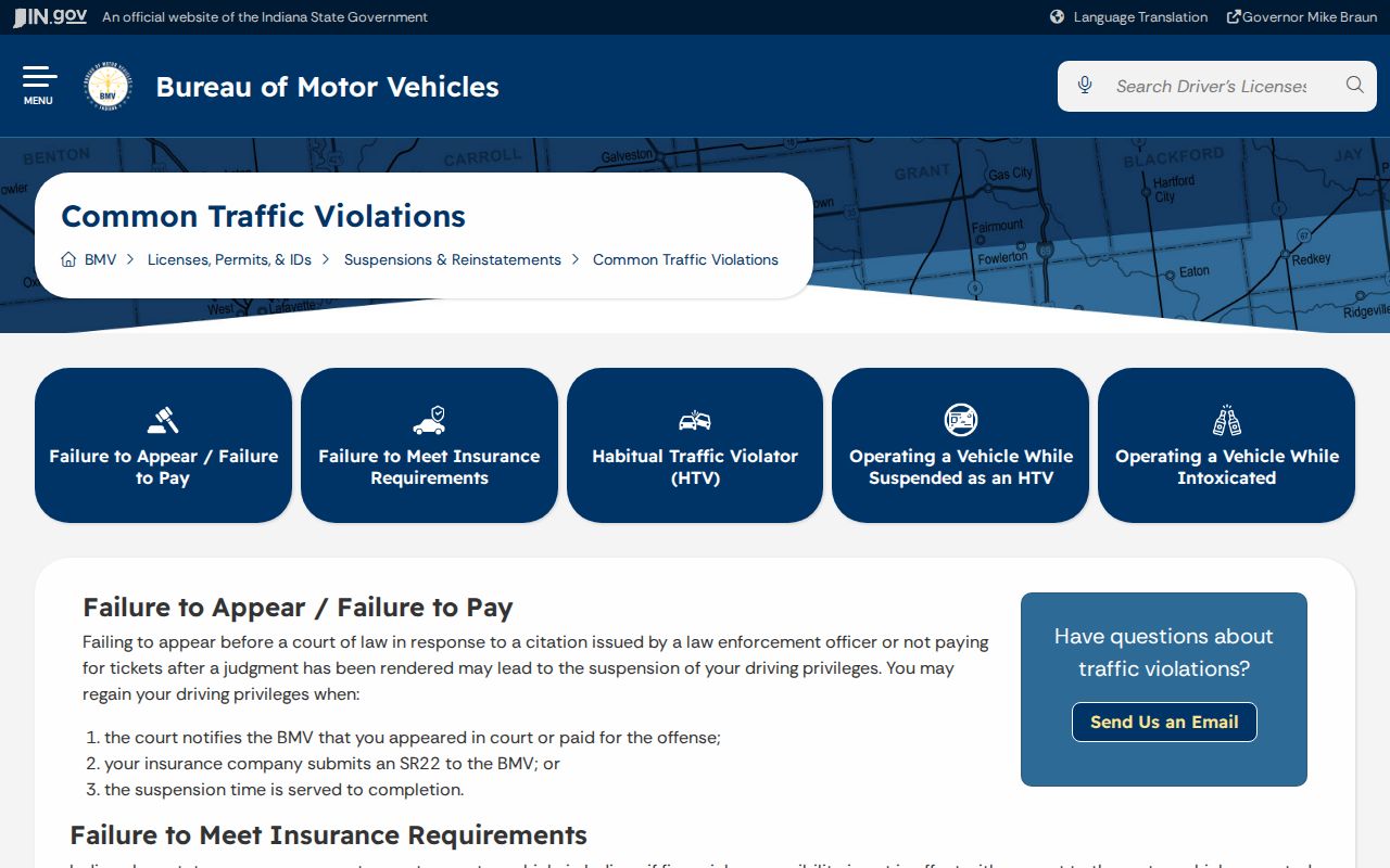 Posey County traffic court and Indiana BMV violation guidance